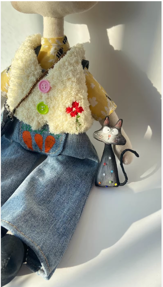 Original fabric cat brooch \ doll